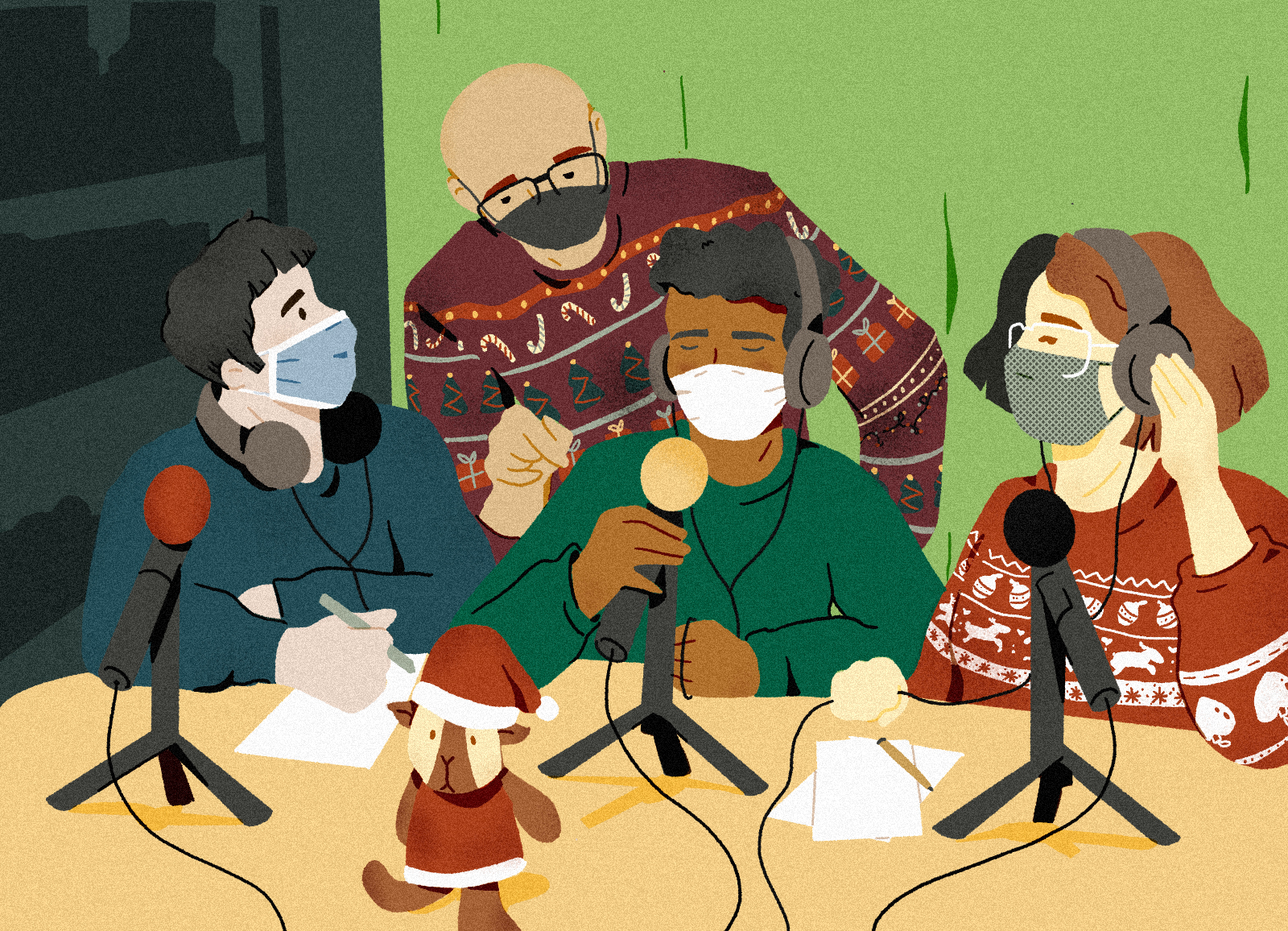 La classe média enregistre un podcast autour d'une table