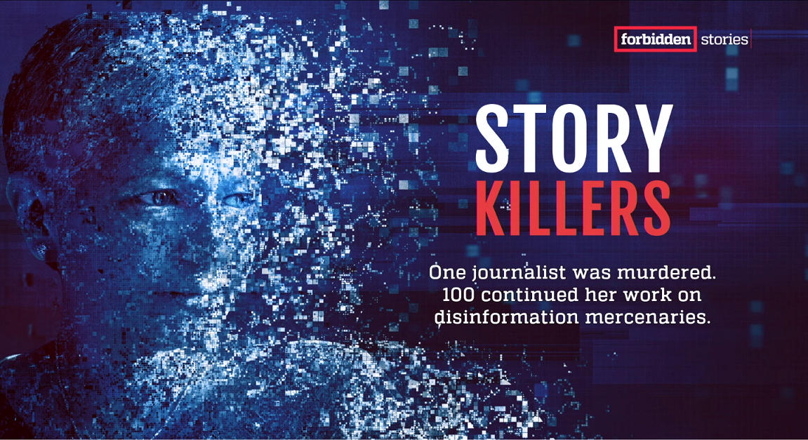 Illustration partagée par Forbidden Stories pour faire la promotion de "Story Killers"